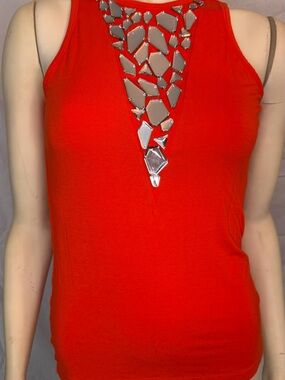 Robbi & Nikki by Robert Rodriguez Red Tank with Silver Geometric Embellishments